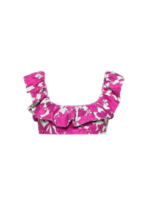 La DoubleJ floral-print ruffled bikini top