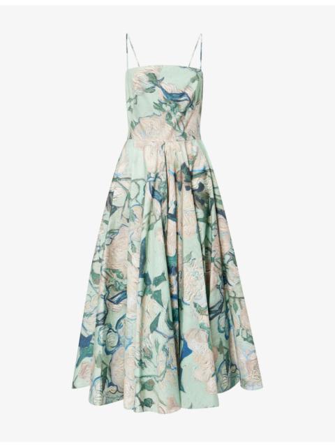 Givenchy Floral-Print A-Line Cotton Midi Dress
