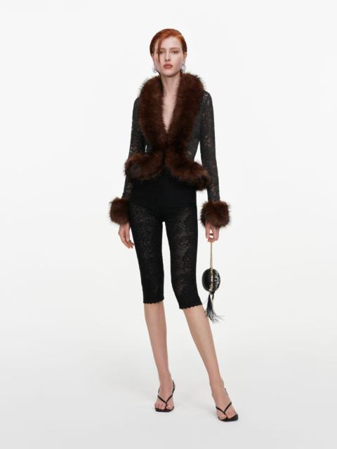 self-portrait Grey Lace Fur Collar Top
