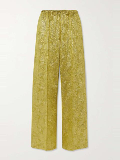 Silk-blend brocade wide-leg pants