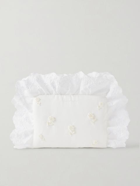 Simone Rocha Pillowcase Broderie Anglaise-trimmed Embellished Embroidered Twill Clutch