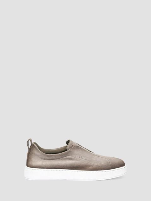 Santoni Men's Victory Logo Seta Suede Slip-On Sneakers - Beige