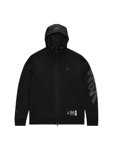 Jordan Men's Air Jordan x Zion Naruto Crossover Solid Color Alphabet Pattern Zipper Hooded Jacket Black DO6