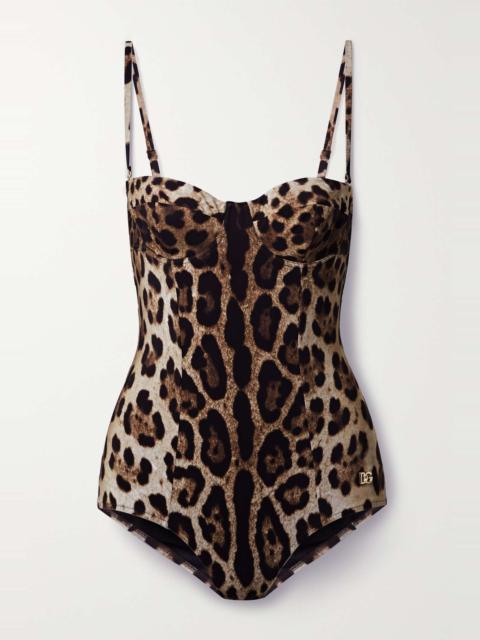 Cutout leopard-print underwired swimsuit