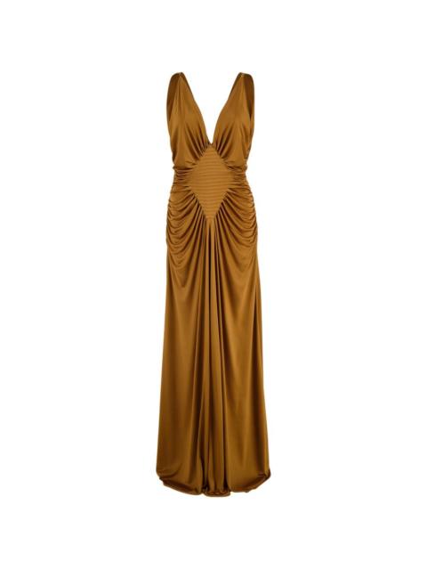 VERSACE pleated V-neck gown