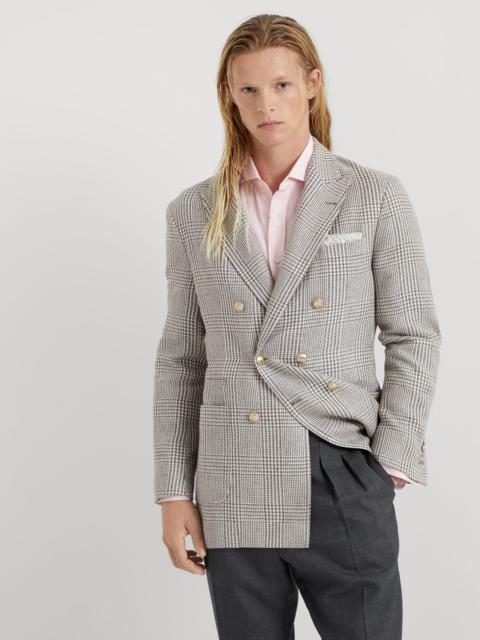 Brunello Cucinelli Linen, silk, wool and cotton Prince of Wales one-and-a-half breasted blazer with patch pockets and m