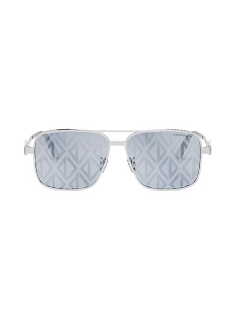 DIOR CD Diamond S9U 58mm Navigator Sunglasses in Shiny Palladium /Blu Mirror at Nordstrom