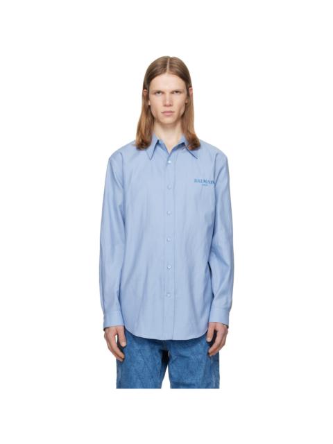 Balmain Blue Herringbone Poplin Regular Shirt