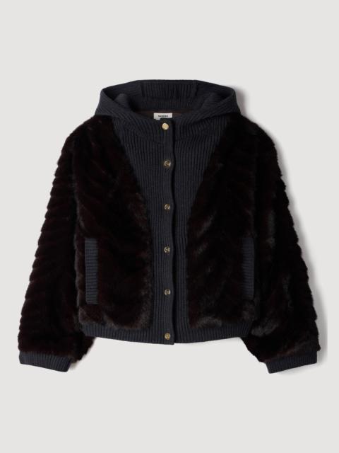 Sandro FAUX FUR AND KNIT JACKET