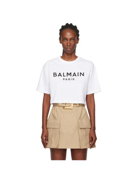 Balmain White 'Balmain Paris' Print T-shirt