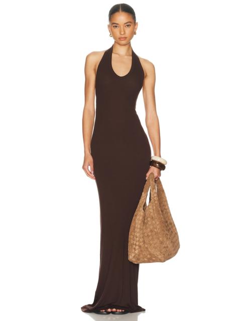 Enza Costa Silk Rib U Neck Halter Fluid Maxi Dress