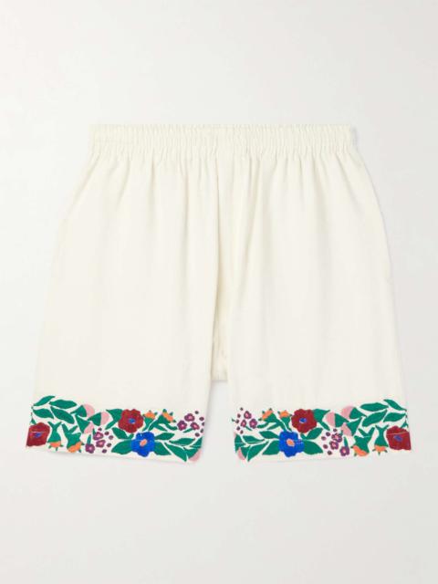 BODE Winter Garden Straight-Leg Embroidered Cotton Shorts