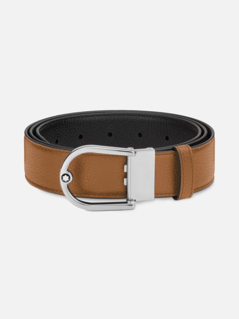 Montblanc Horseshoe buckle grainy caramel/black 35mm reversible leather belt