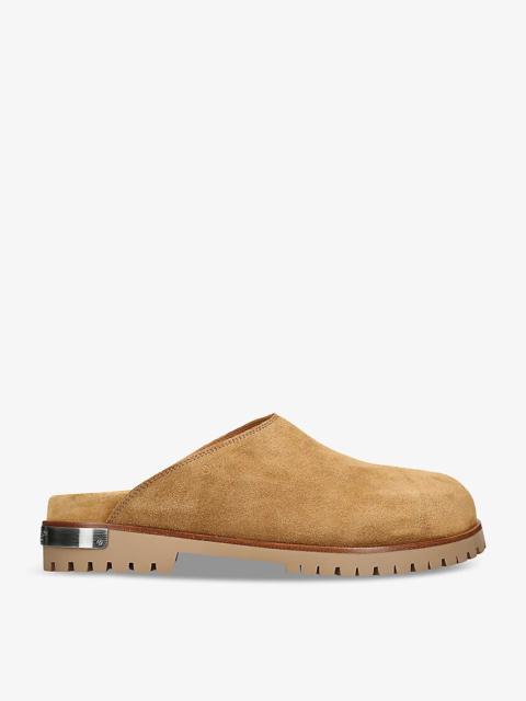 Off-White Logo-plaque lugged-sole suede clogs