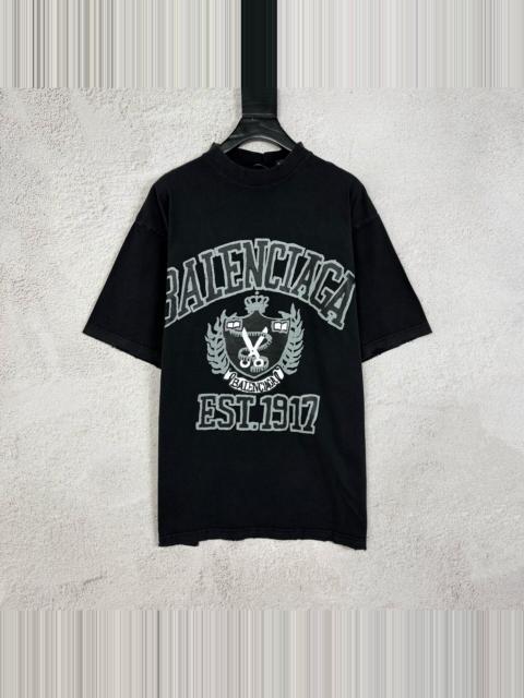BALENCIAGA Balenciaga Black Logo Scissor Graffiti Print Short Sleeve Top