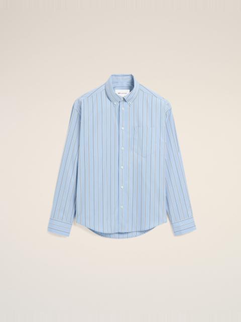AMI Paris BLUE BOXY STRIPED COTTON SHIRT WITH EMBOSSED AMI DE COEUR
