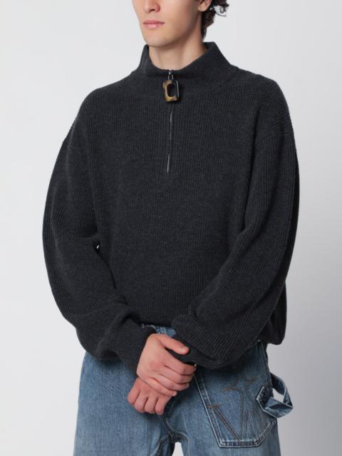 JW Anderson Dark grey half-zip sweater in wool blend