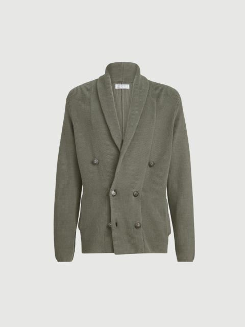 Brunello Cucinelli Cotton half English rib cardigan with metal buttons