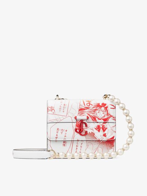 JIMMY CHOO Sailor Mars Varenne Quad XS
Red Manga Printed Leather Shoulder Bag with Pearl Strap