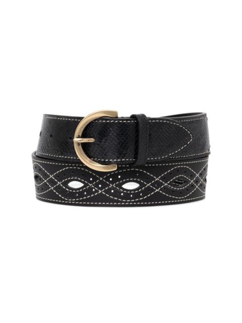 patterned-stitch leather belt