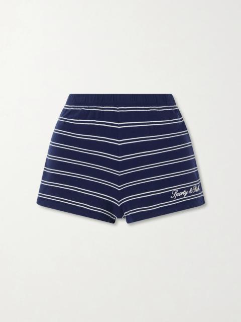 Sporty & Rich Logo-embroidered Striped Cotton-jersey Shorts