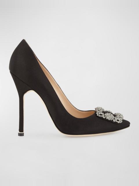Manolo Blahnik Hangisi 115mm Satin Crystal-Toe Pump