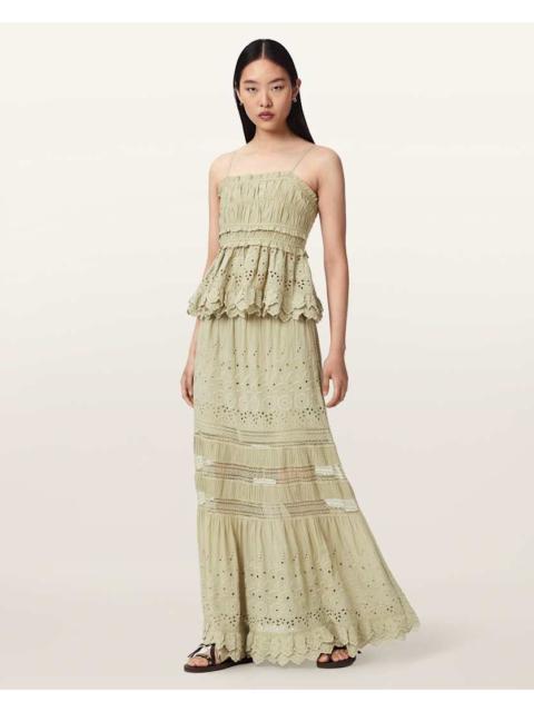 ALLSAINTS CAMILLE EMBROIDERED TIERED MAXI SKIRT