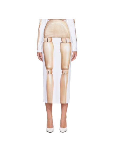 Jean Paul Gaultier White & Beige 'The Wooden Body' Midi Skirt