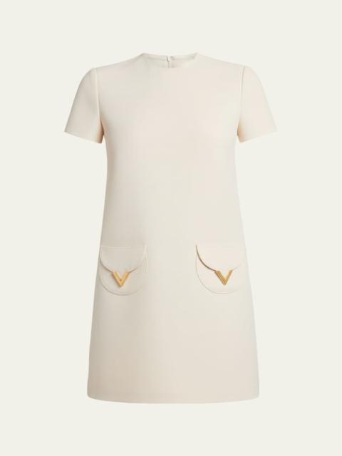 Valentino V-Logo Pocket Short-Sleeve Crepe Mini Dress