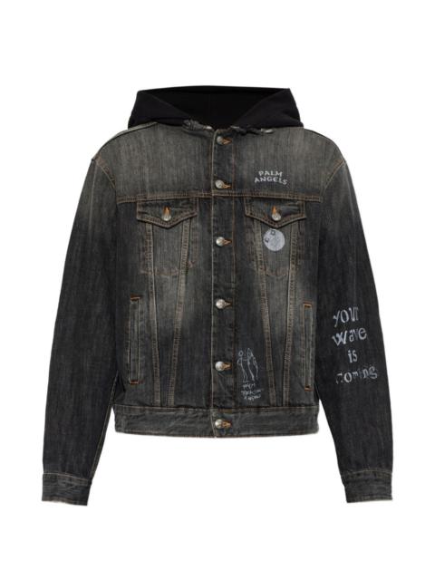 Palm Angels graphic-print hooded denim jacket