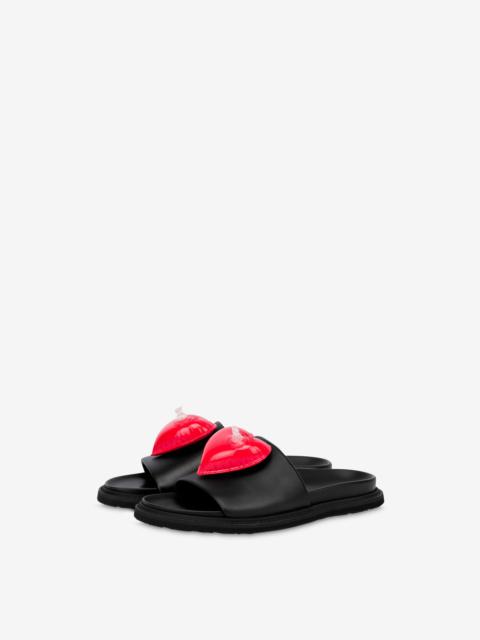 INFLATABLE HEART CALFSKIN FLAT SANDALS