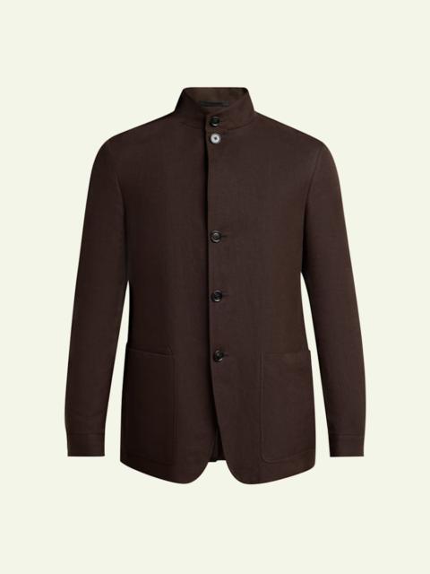 ZEGNA Men's Oasi Lino Il Conte Jacket in Dark Linen