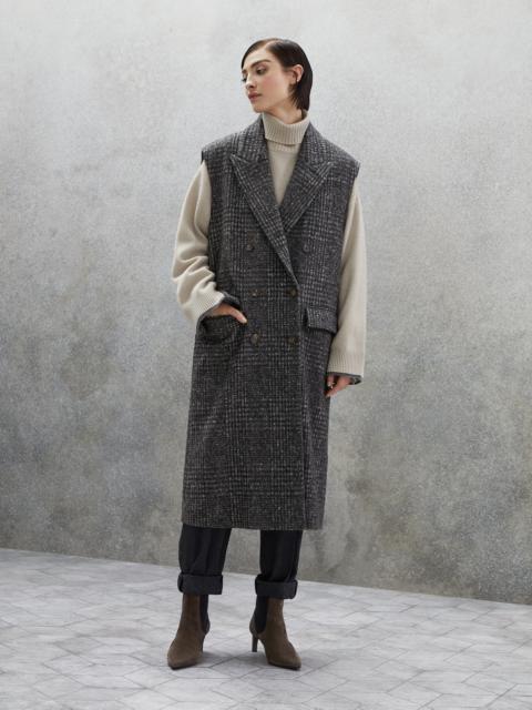 Brunello Cucinelli Virgin wool, alpaca and mohair Prince of Wales sleeveless coat with monili