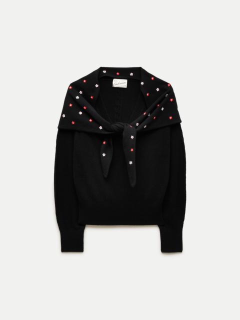 J.CREW Cashmere V-neck sweater with embroidered scarf
