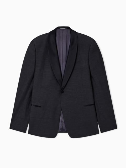 EMPORIO ARMANI SINGLE-BREASTED JACKET IN FIL-A-FIL LINEN BLEND FABRIC