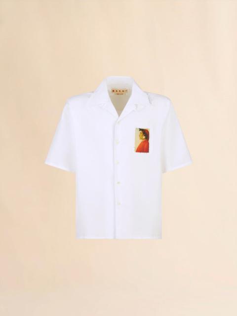 Marni WHITE POPLIN BOWLING SHIRT WITH FAWN PATCH