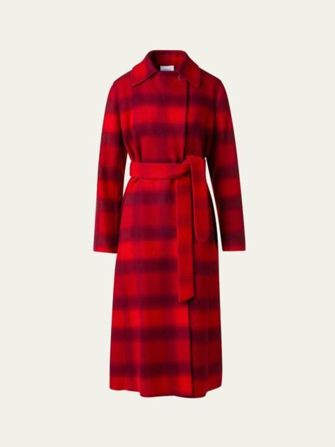 AKRIS Blur Check Belted Double-Breasted Coat