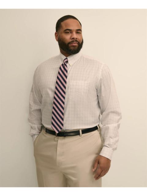 Brooks Brothers Big & Tall Stretch Cotton Non-Iron Pinpoint Oxford Polo Button Down, Windowpane Dress Shirt