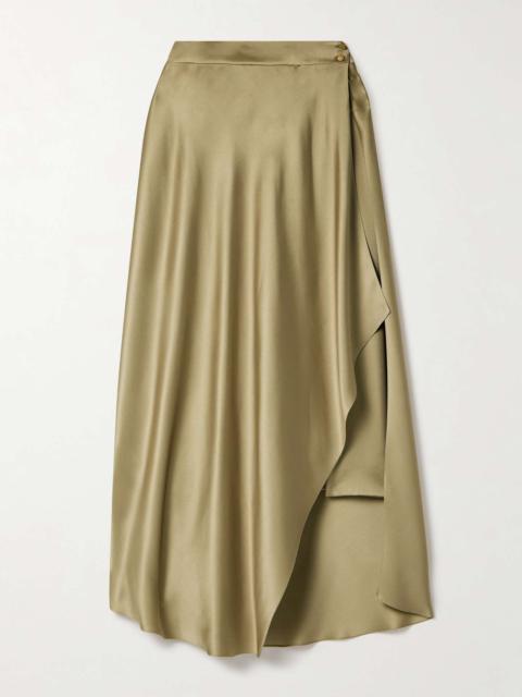 Layered silk-satin midi skirt