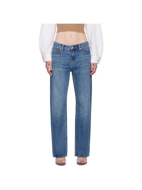 Blue Mid-Rise Pre-Styled Logo Brief Jeans