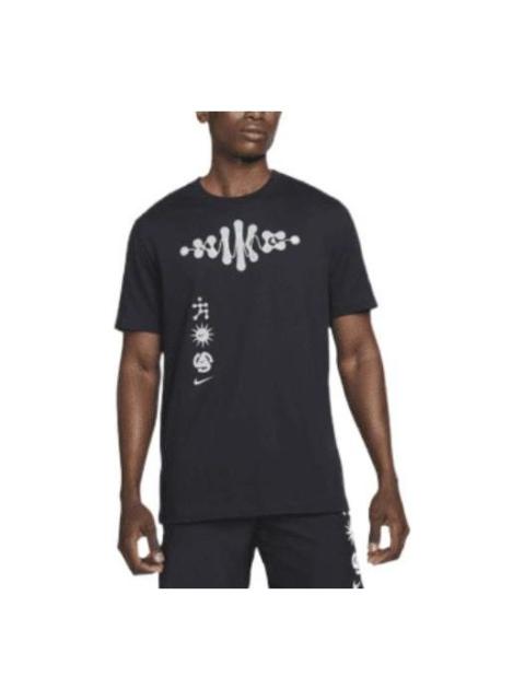 Nike Nike Dri-FIT Pattern Printing Quick Dry Breathable Knit Round Neck Short Sleeve Black DM5436-010