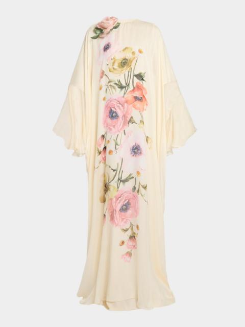 ELIE SAAB Floral Printed Silk Chiffon Kaftan