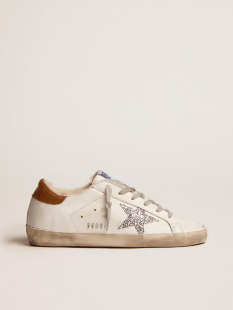 Super-Star sneakers with shearling lining, silver glitter star and lizard-print dove-gray leather he