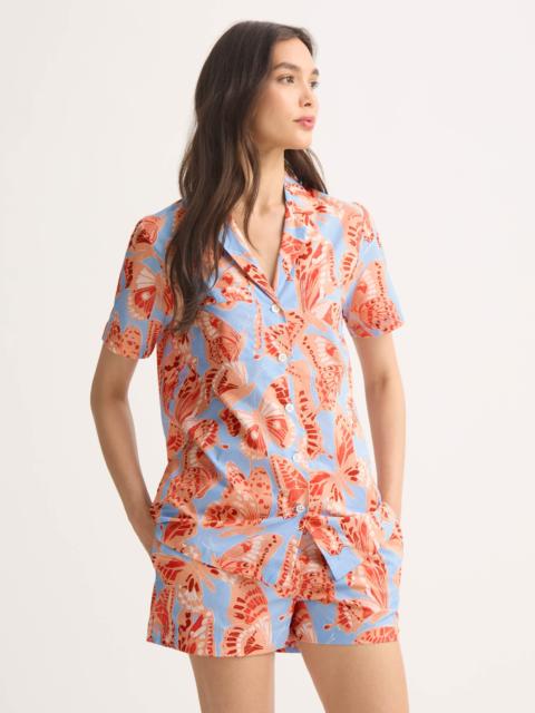 Derek Rose Women's Short Pajamas Cotton Batiste Light Blue & Peach Butterfly Print