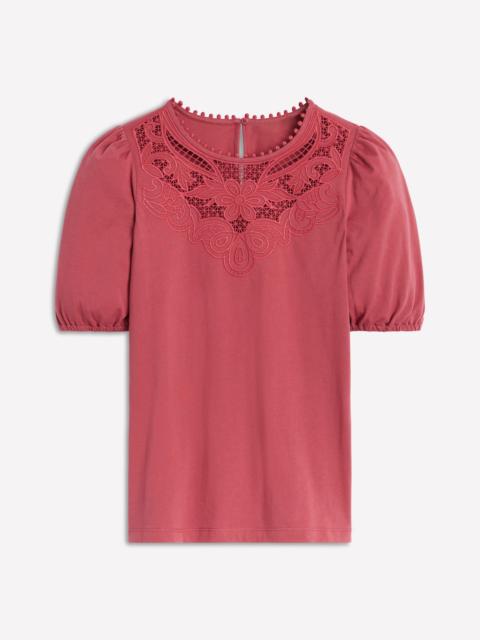 BODEN Cutwork Puff Sleeve T-Shirt-Teracotta