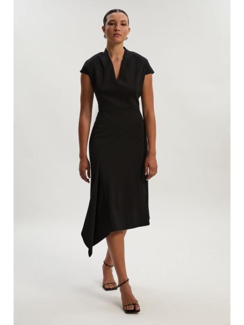 KAREN MILLEN Petite Premium Ponte V Neck Asymmetric Front Tailored Midi Dress