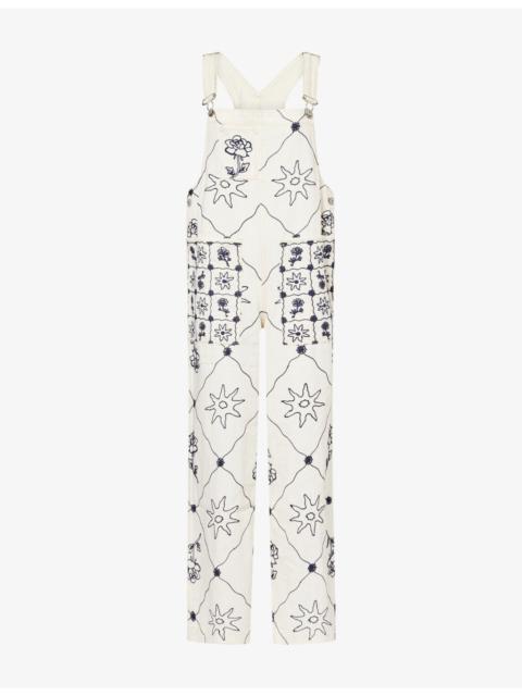 FREE PEOPLE Rising Sun Embroidered Denim Overall