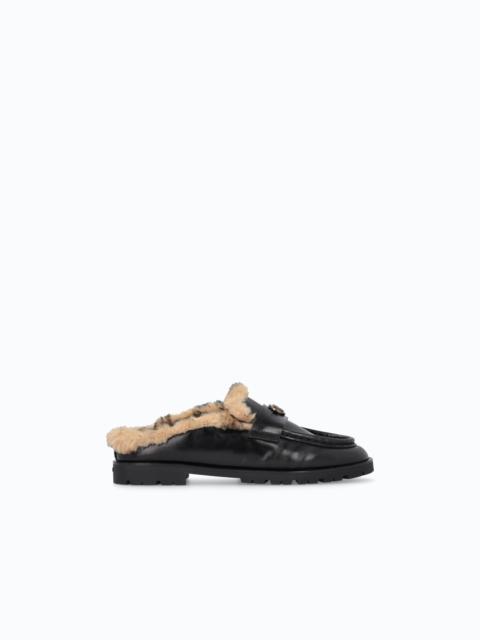 PINKO LEATHER SABOT MOCCASINS WITH FAUX FUR LINING