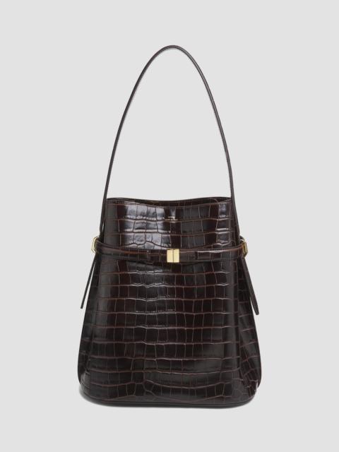 TOTEME Women's Belted Crocodile-Embossed Leather Bucket Bag - Dark Brown