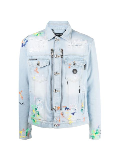 paint splatter-print denim jacket